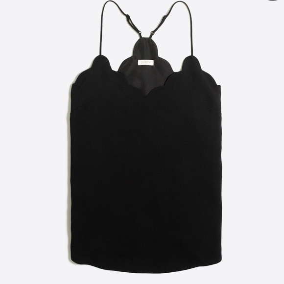 J. Crew Mercantile NWT Black Racerback Scalloped Crepe Cami Tank Top 2 - Picture 1 of 5